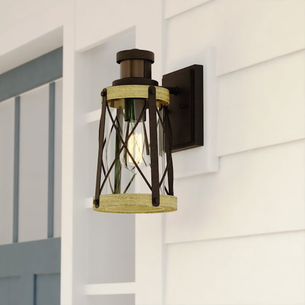 Vaxcel Harwood Bronze Motion Sensor Dusk to Dawn Outdoor Wall Light Farmhouse Clear Glass T0632 - main